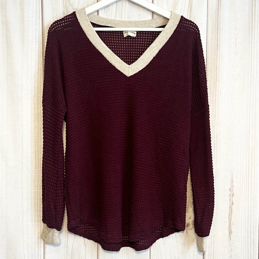 Maroon Waffle Knit Top - Picture 4 of 5